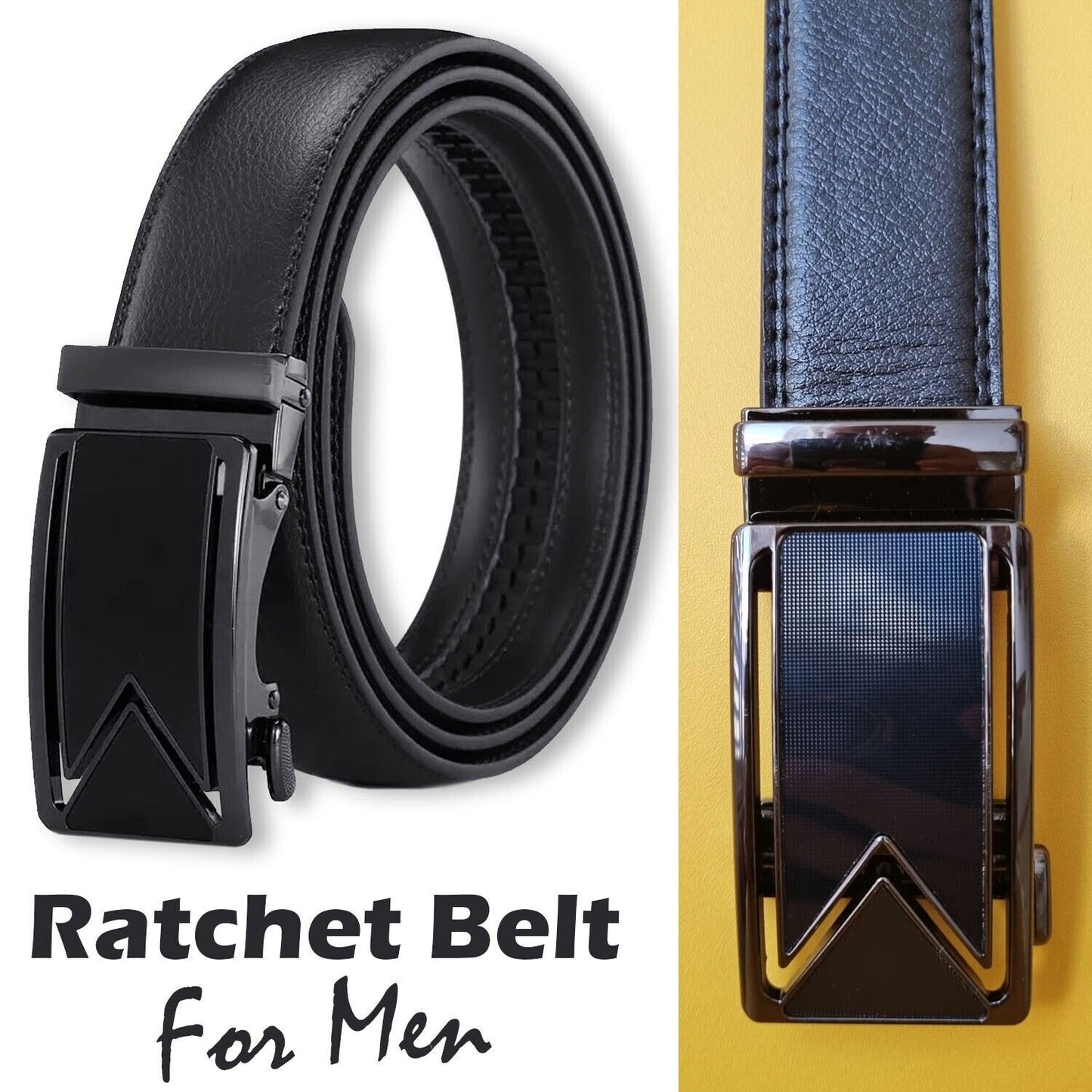 Microfiber Leather Mens Ratchet Belt, Adjustable Automatic Buckle