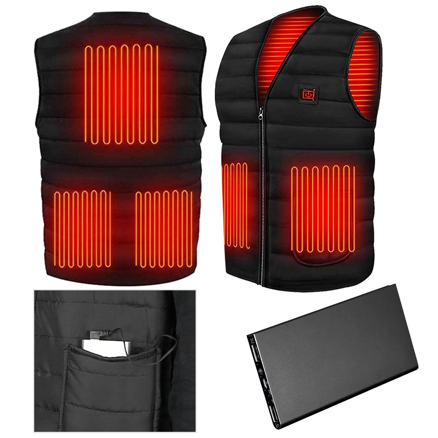 USB Heated Vest - 5 Heating Pads & Adjustable Temperature for Men and Women
