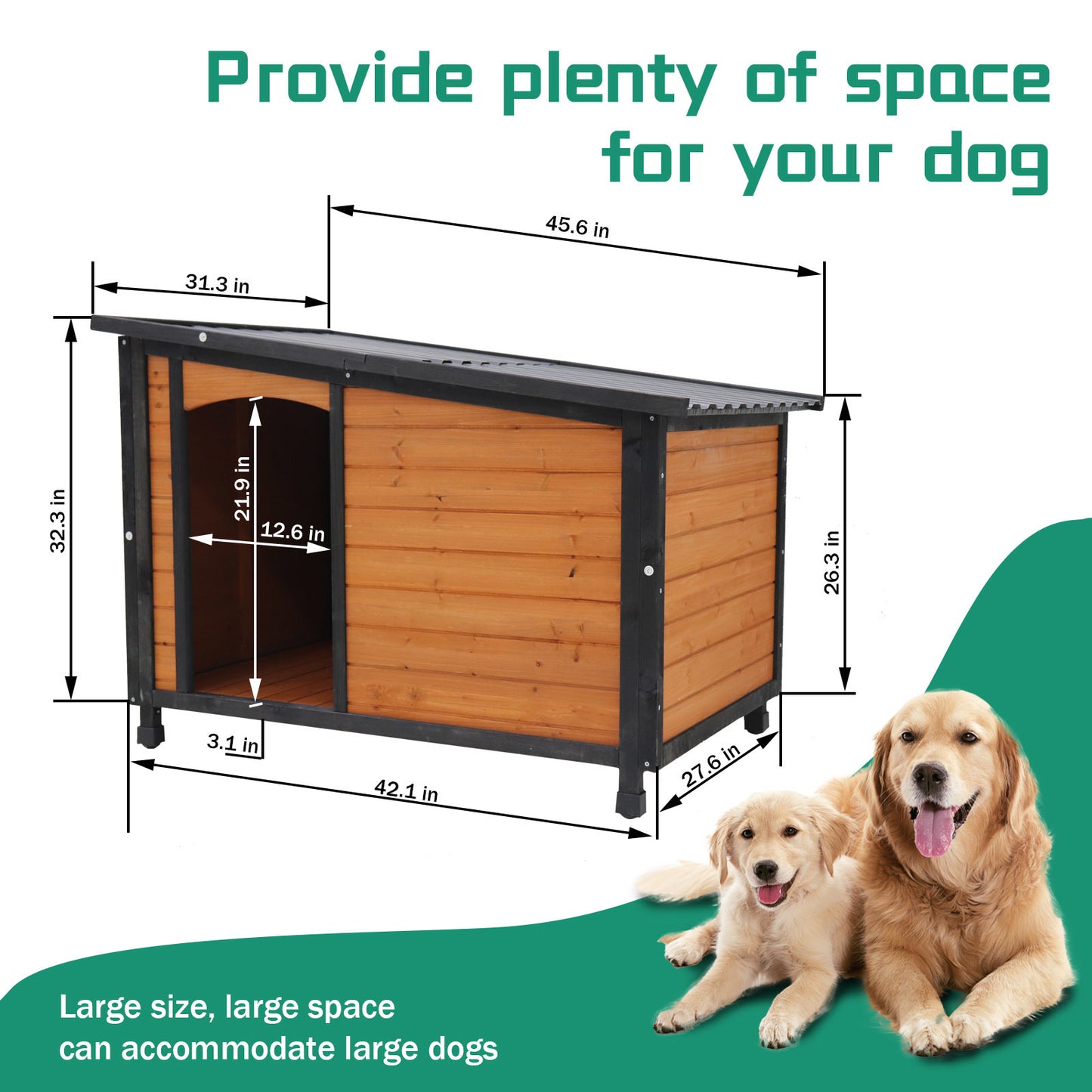 46" Wooden Dog House: Weatherproof, Stylish, and Durable for Large Dogs