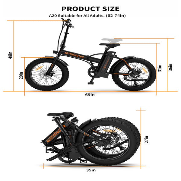 Fat-Tire Folding Electric Bike, 500W Motor, 36V/13aH Battery