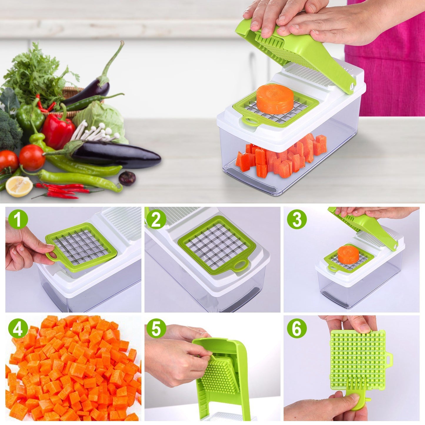 Vegetable Slicer Set, Quick, Multi-Functional Dicer with 3 Blades