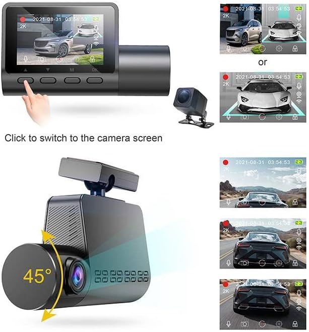 Dual Front & Rear Dash Cam: 2K QHD + 1080p, 140 Degrees, Wide Angle & GPS