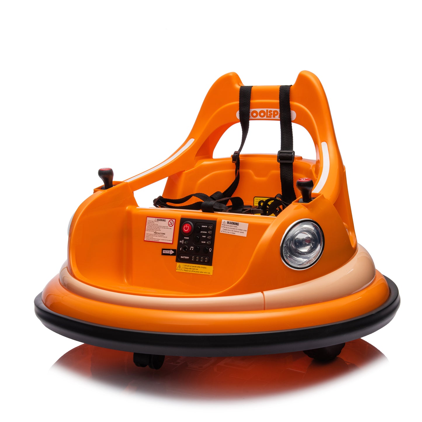 12V Ride-On Bumper Car for Kids - Remote Control, LED Lights & 360 Spin, Orange