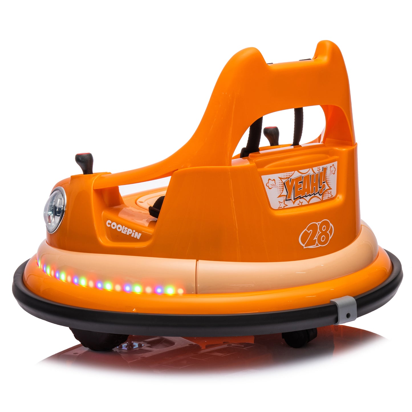 12V Ride-On Bumper Car for Kids - Remote Control, LED Lights & 360 Spin, Orange