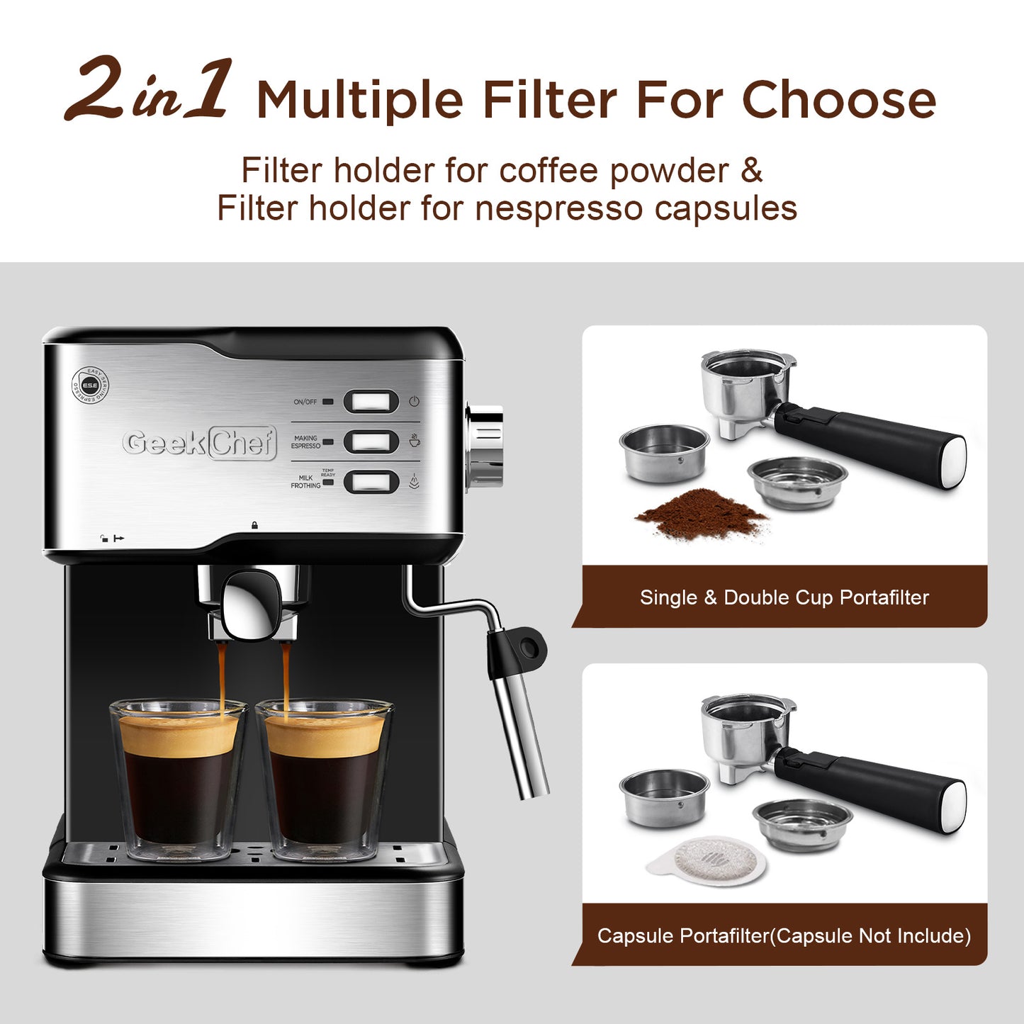20 Bar Espresso and Specialty Coffee Machine, 1.5L Water Tank