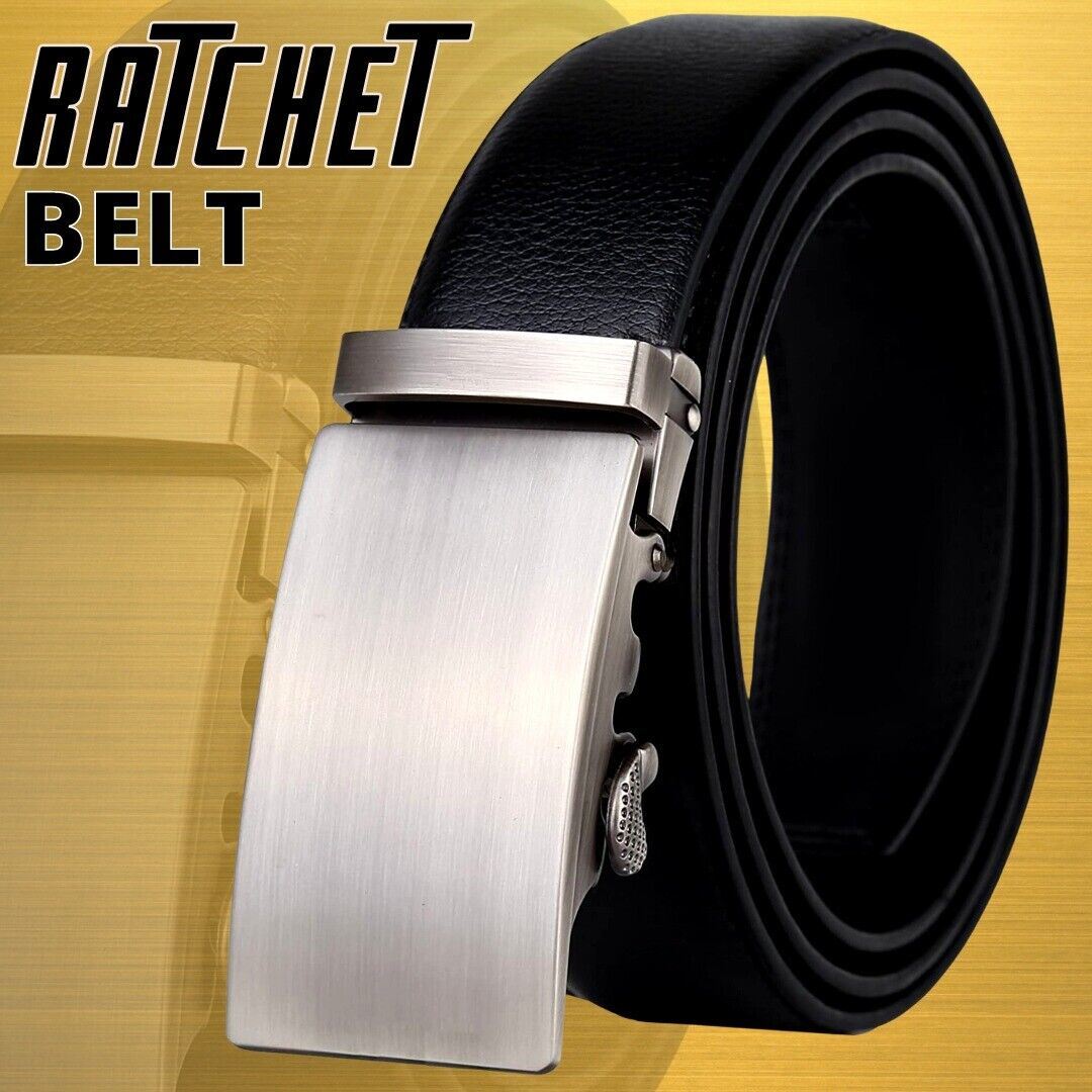 Microfiber Leather Mens Ratchet Belt, Adjustable Automatic Buckle