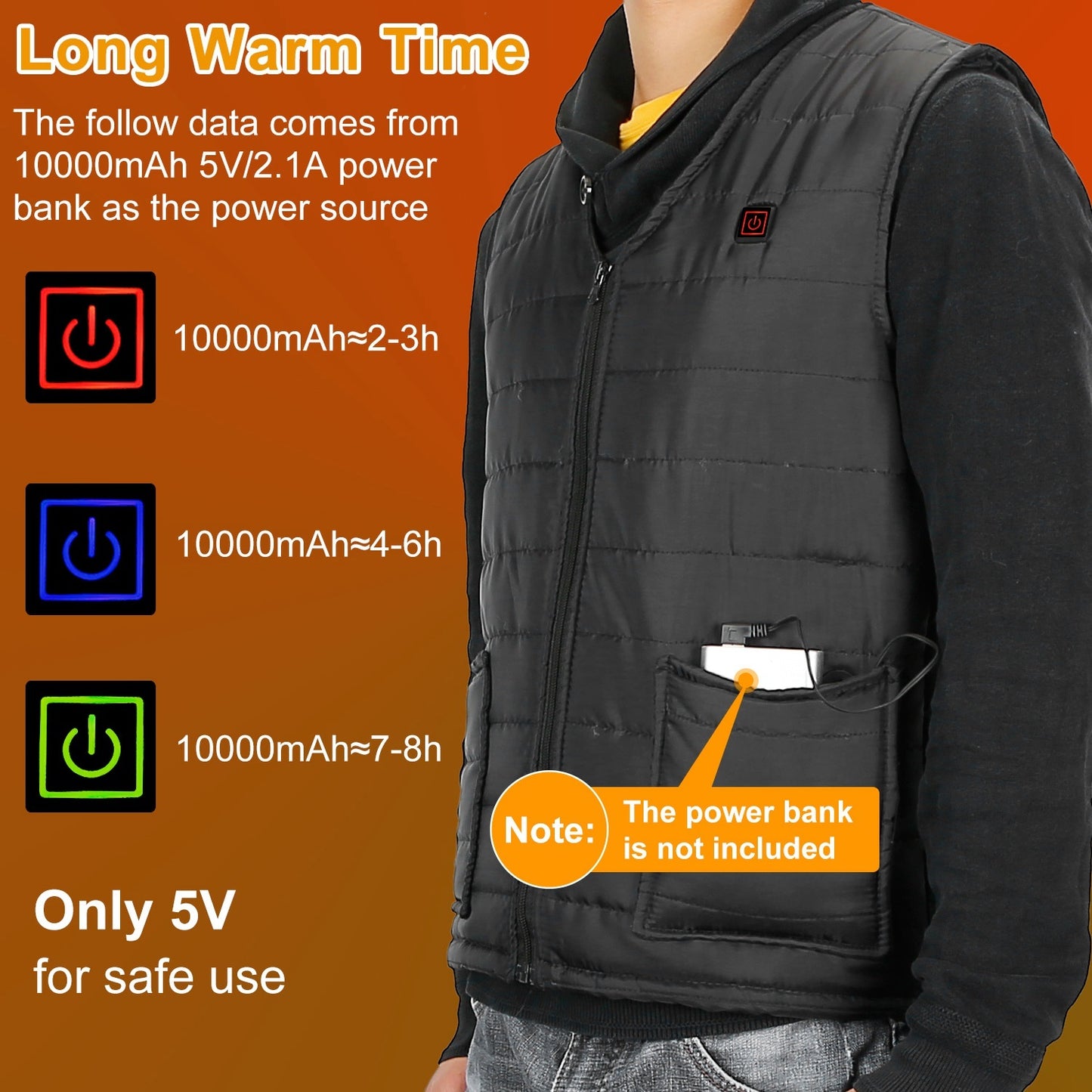 USB Heated Vest - 5 Heating Pads & Adjustable Temperature for Men and Women