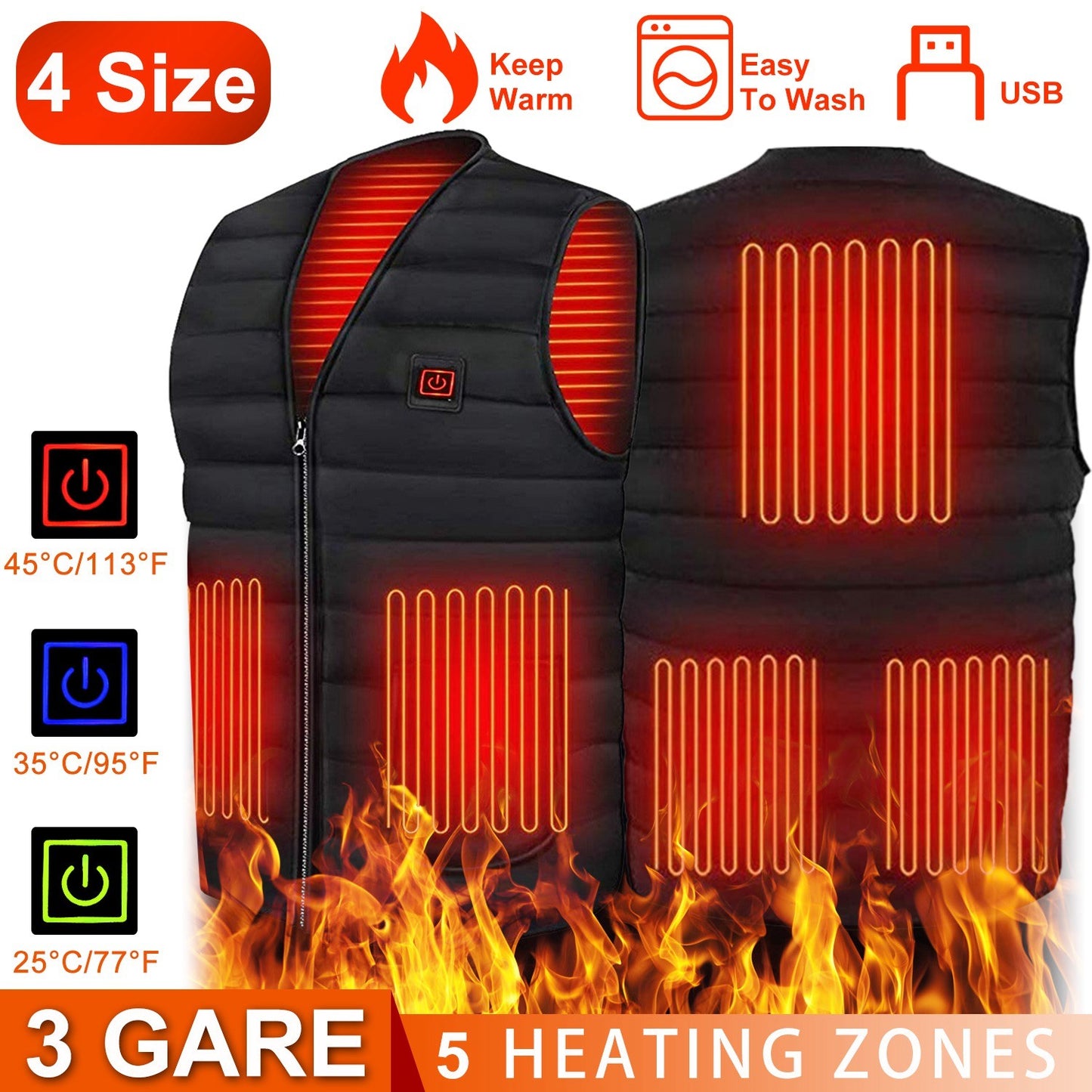 USB Heated Vest - 5 Heating Pads & Adjustable Temperature for Men and Women