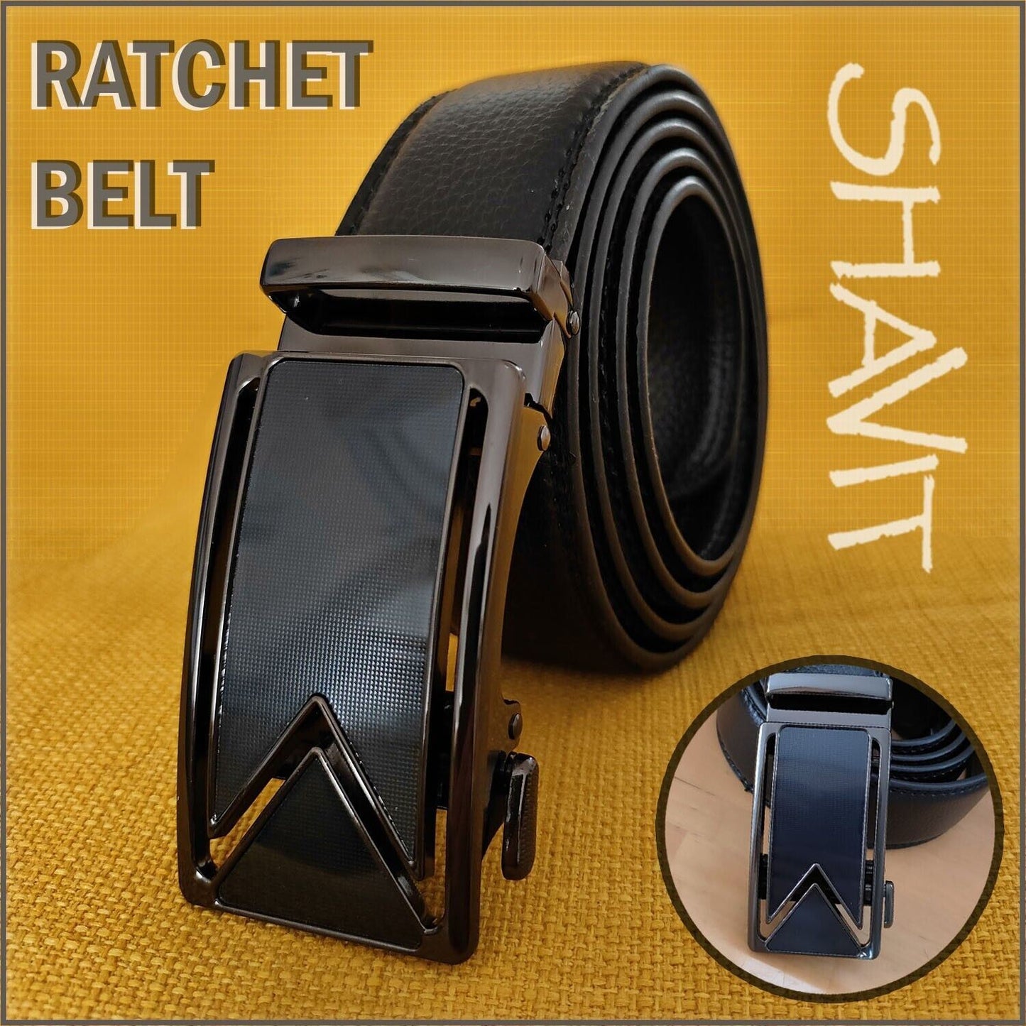 Microfiber Leather Mens Ratchet Belt, Adjustable Automatic Buckle