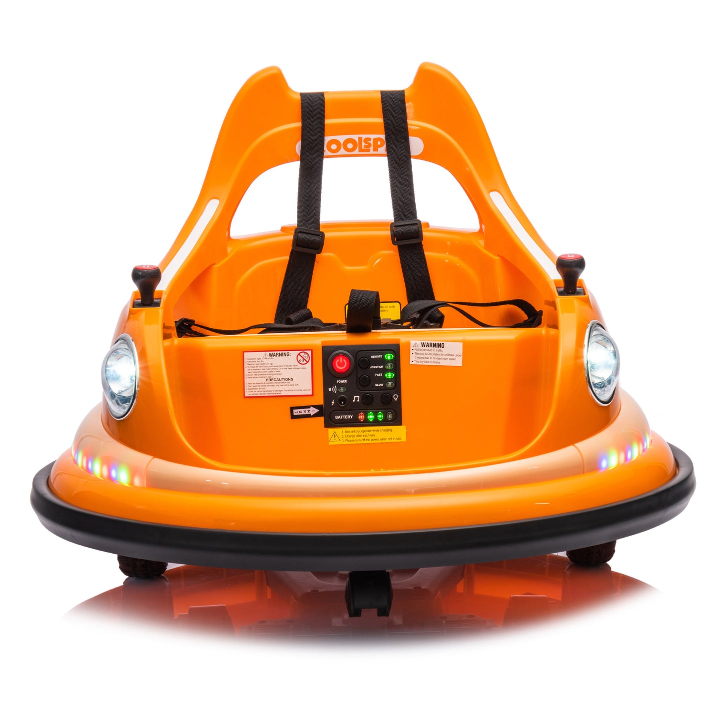 12V Ride-On Bumper Car for Kids - Remote Control, LED Lights & 360 Spin, Orange
