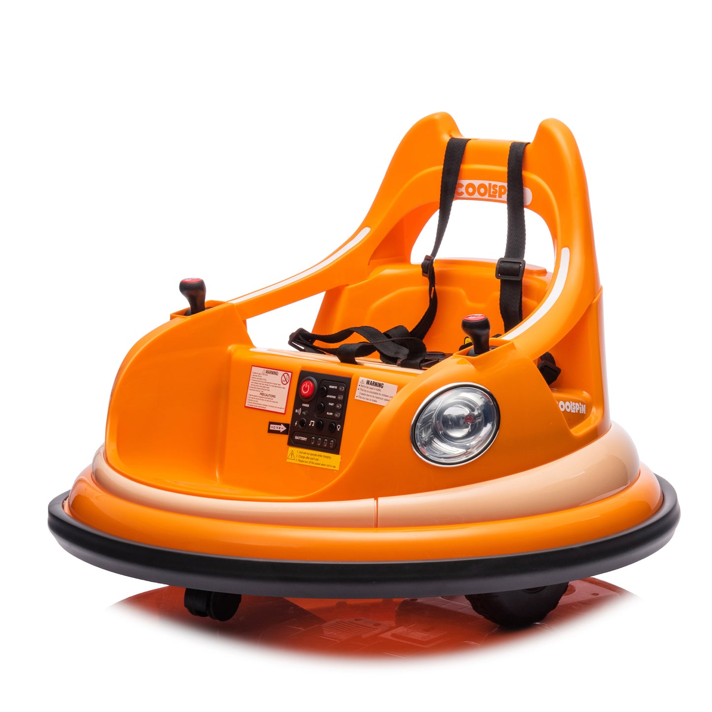 12V Ride-On Bumper Car for Kids - Remote Control, LED Lights & 360 Spin, Orange