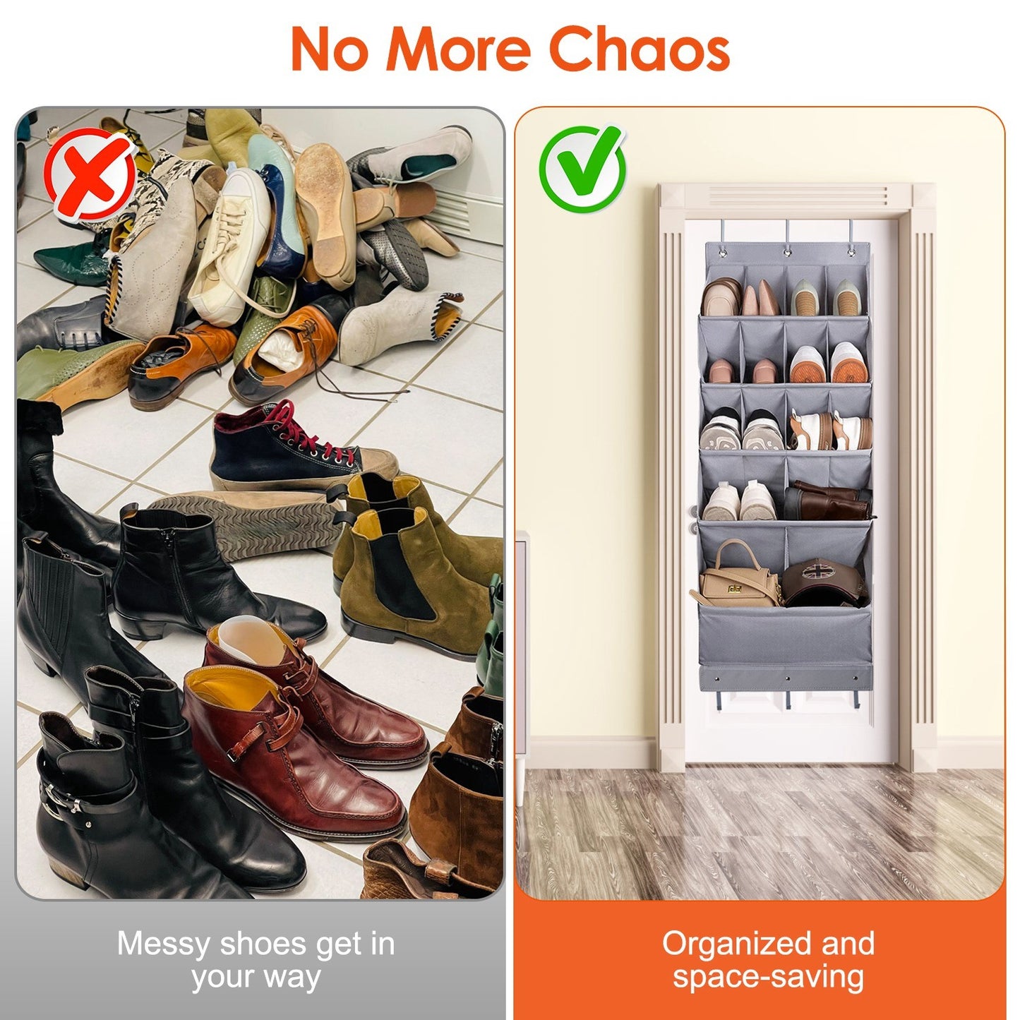 16-Pocket Over The Door Shoe Organizer, 5 Tier Storage Shelves