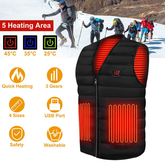 USB Heated Vest - 5 Heating Pads & Adjustable Temperature for Men and Women