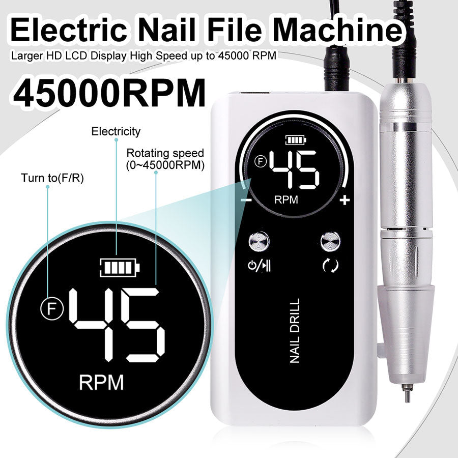 Portable Nail Drill Machine - 45000RPM Rechargeable E-File