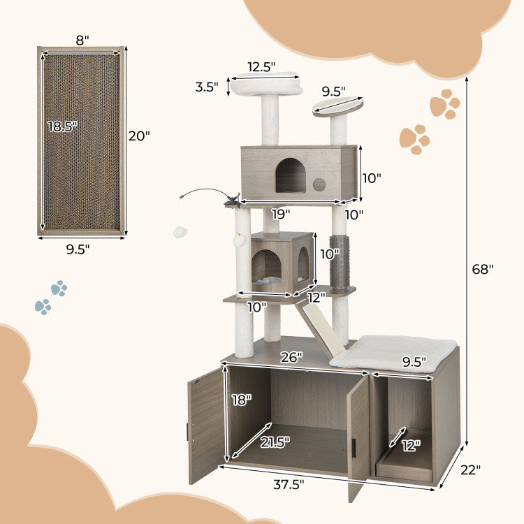 5-Tier Cat Tree with Hidden Litter Box Enclosure