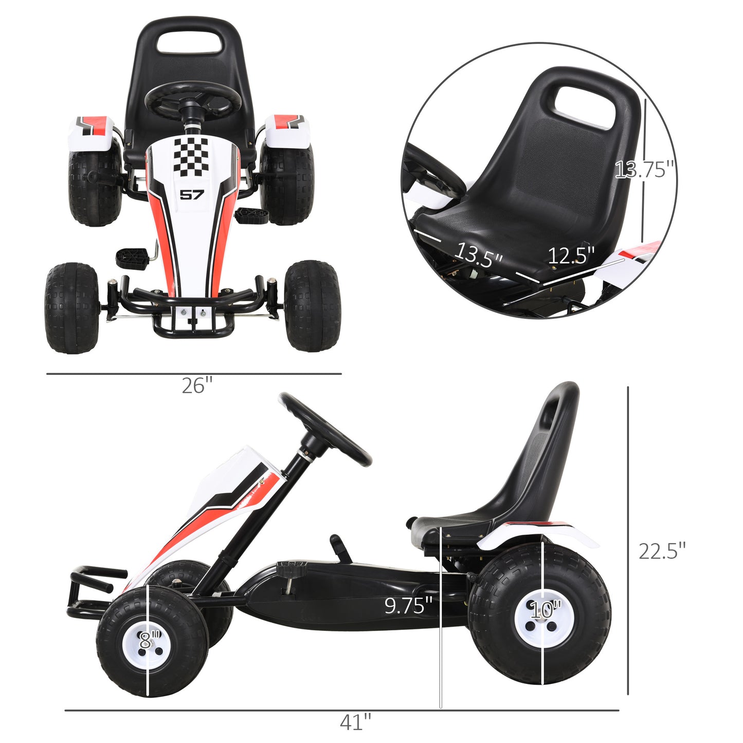 Pedal Go Kart for Kids - Adjustable Seat, Handbrake & Shift Lever