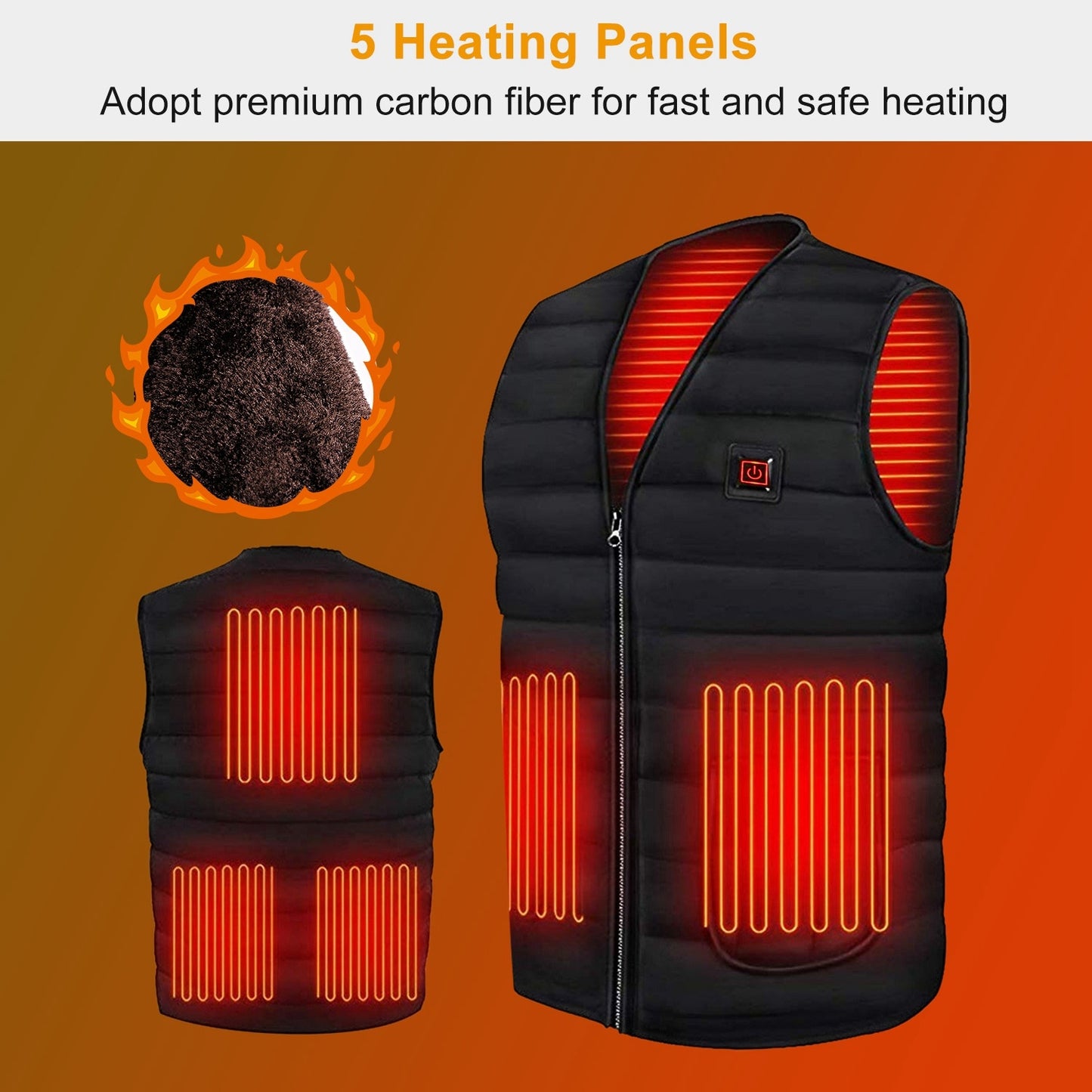 USB Heated Vest - 5 Heating Pads & Adjustable Temperature for Men and Women
