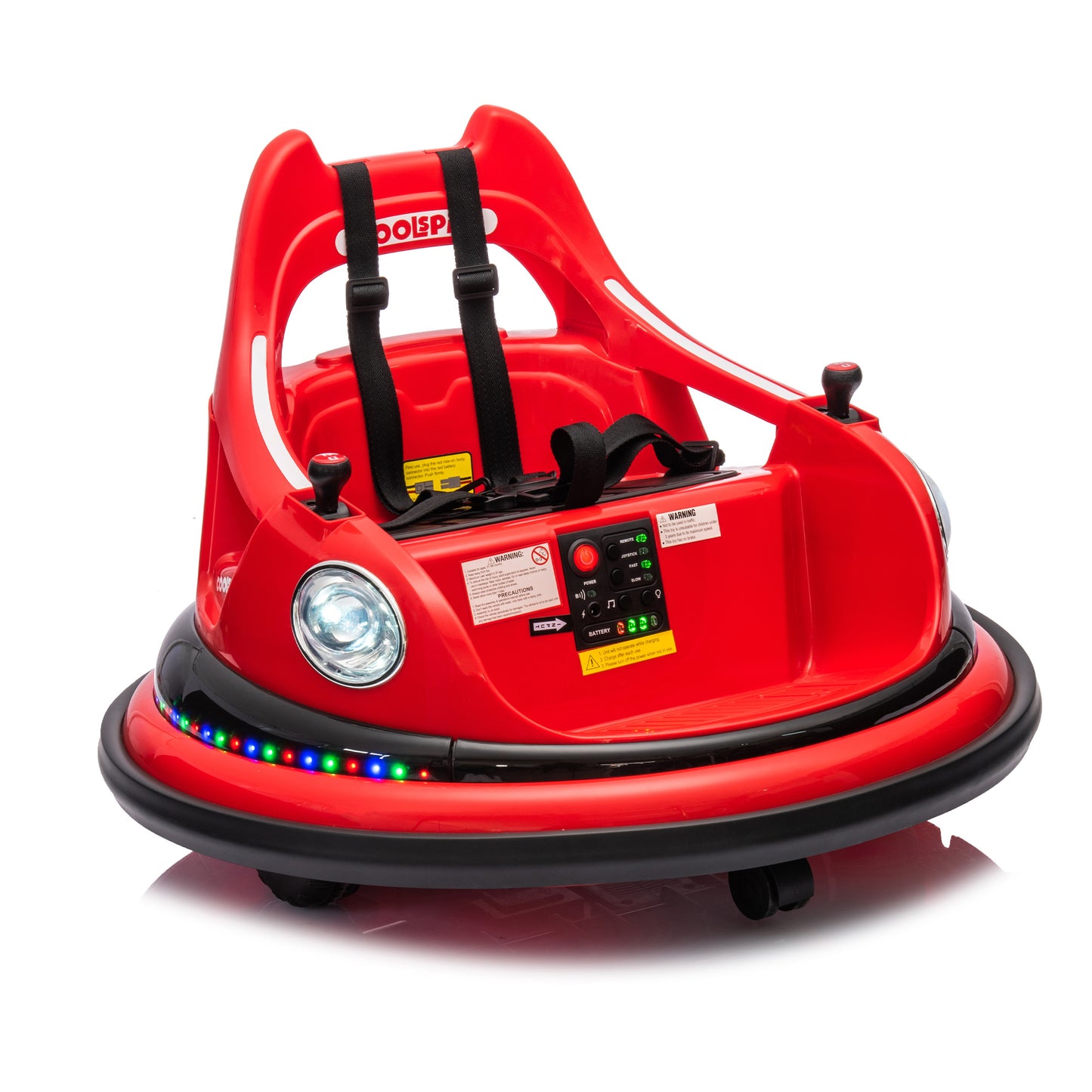 12V Ride-On Bumper Car for Kids - Remote Control, LED Lights & 360Spin, Red