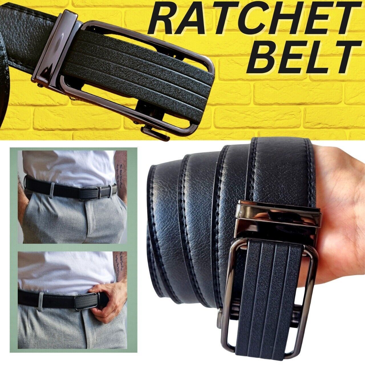 Men's Ratchet Belt Leather with Slide Buckle