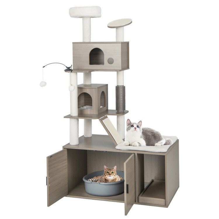 5-Tier Cat Tree with Hidden Litter Box Enclosure