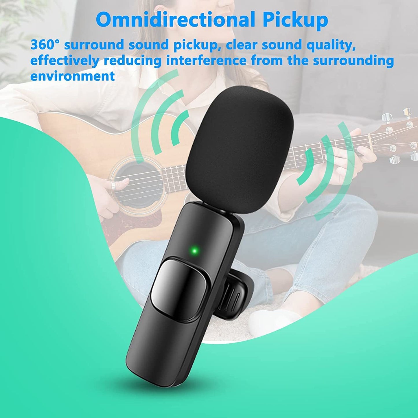 Omnidirectional Wireless Lavalier Microphone for iPhone/iPad, 65 Feet Range