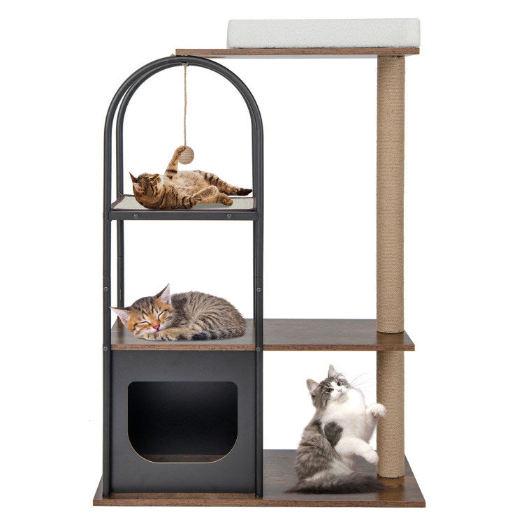 47-Inch Tall Cat Tree Tower with Metal Frame, Cozy Perch & Scratch Posts