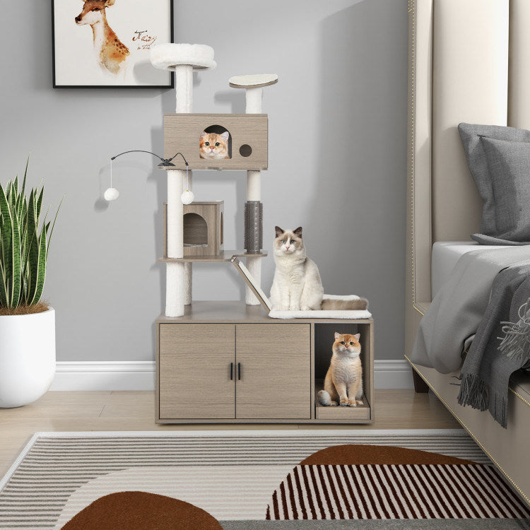5-Tier Cat Tree with Hidden Litter Box Enclosure