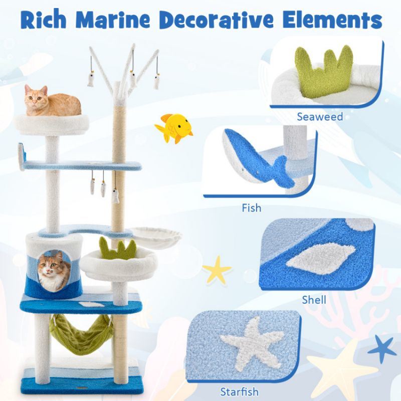 Chic Multi-Level Cat Tower with Oceanic Design