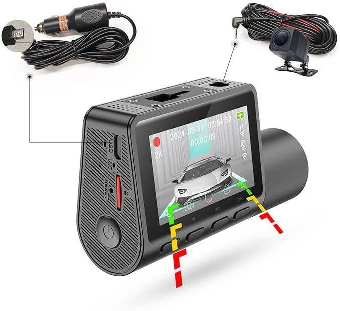 Dual Front & Rear Dash Cam: 2K QHD + 1080p, 140 Degrees, Wide Angle & GPS