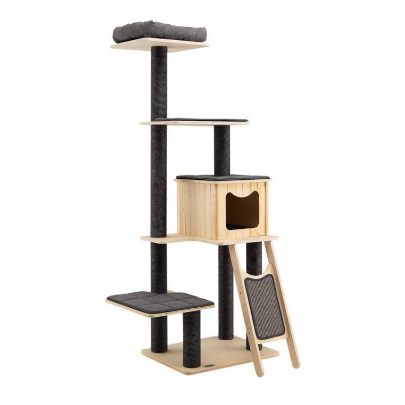 5-Tier Modern Wood Cat Tower with Washable Cushions