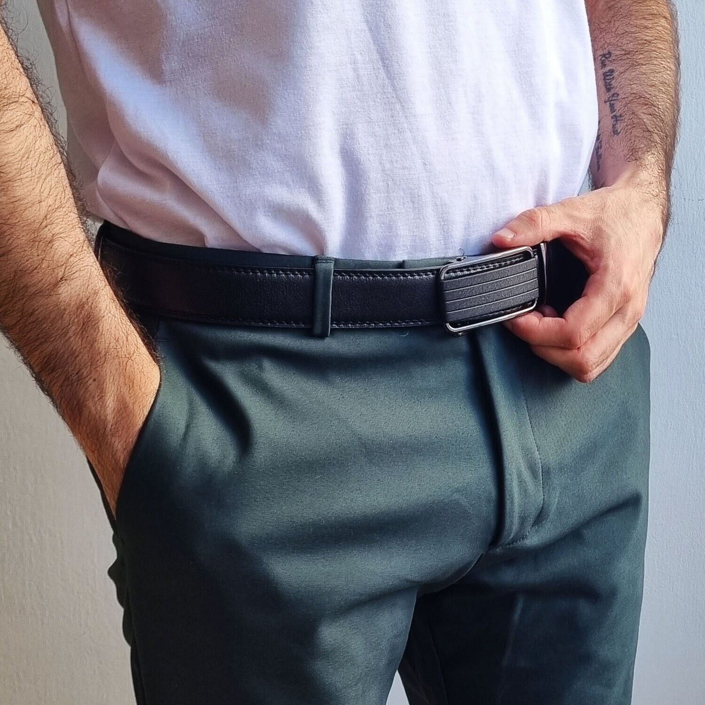 Men's Ratchet Belt Leather with Slide Buckle