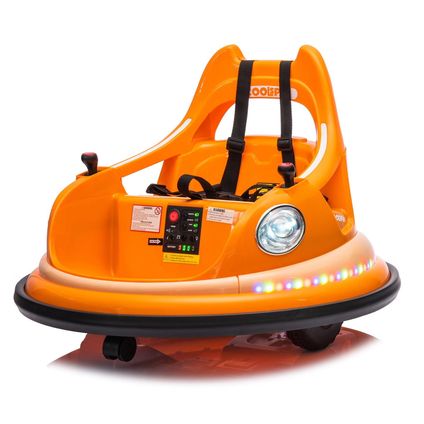 12V Ride-On Bumper Car for Kids - Remote Control, LED Lights & 360 Spin, Orange