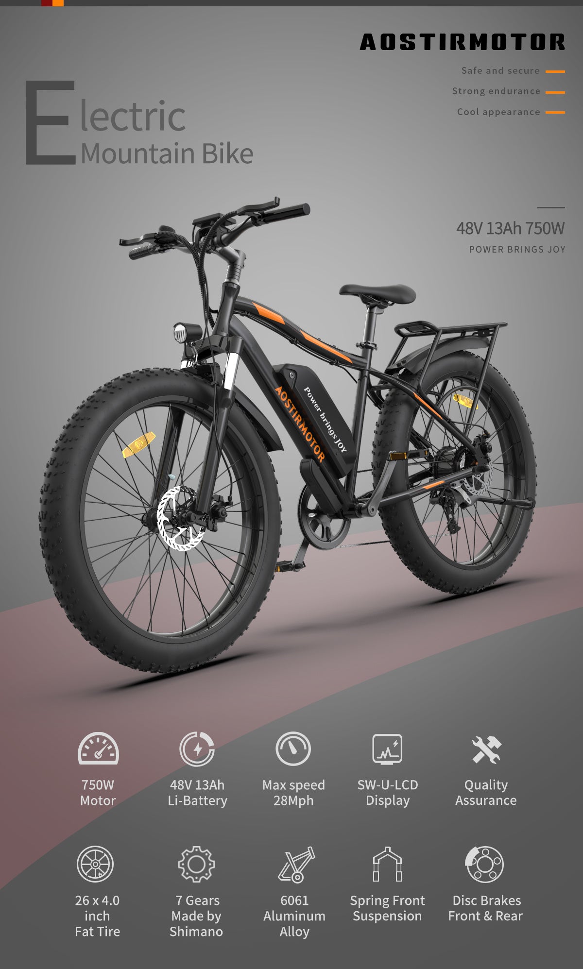 26" Electric Bike: 750W Power & Removable Battery
