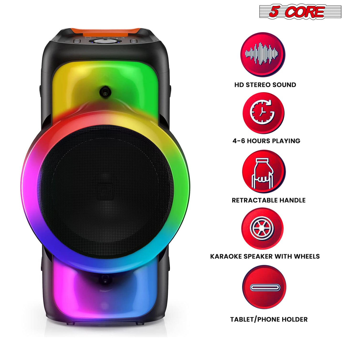 500W Karaoke Machine & Portable Bluetooth Speaker with DJ Lights