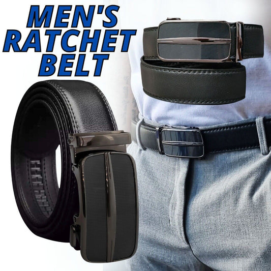 Microfiber Leather Mens Ratchet Belt, Adjustable Size, Slide Buckle