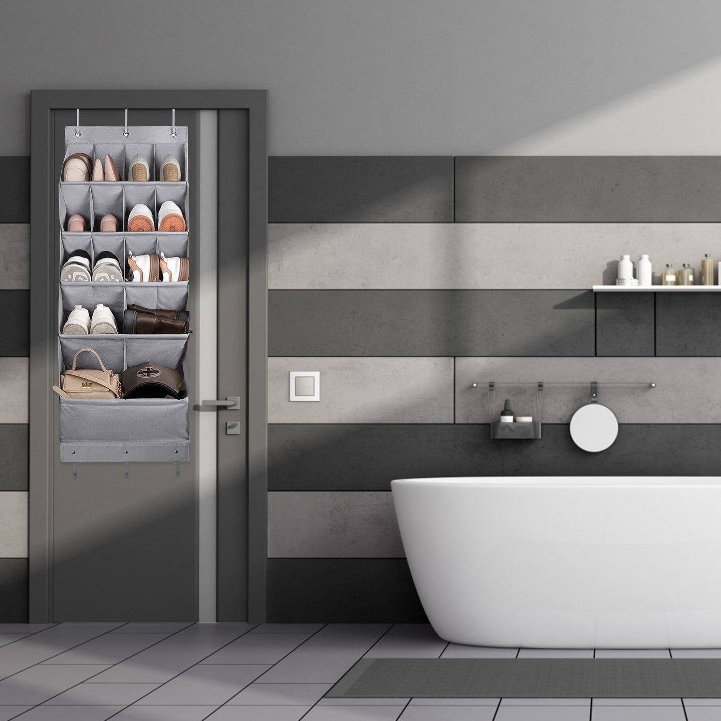 16-Pocket Over The Door Shoe Organizer, 5 Tier Storage Shelves