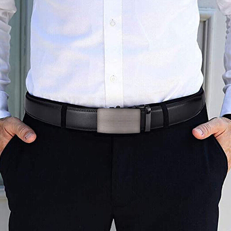 Microfiber Leather Mens Ratchet Belt, Adjustable Automatic Buckle