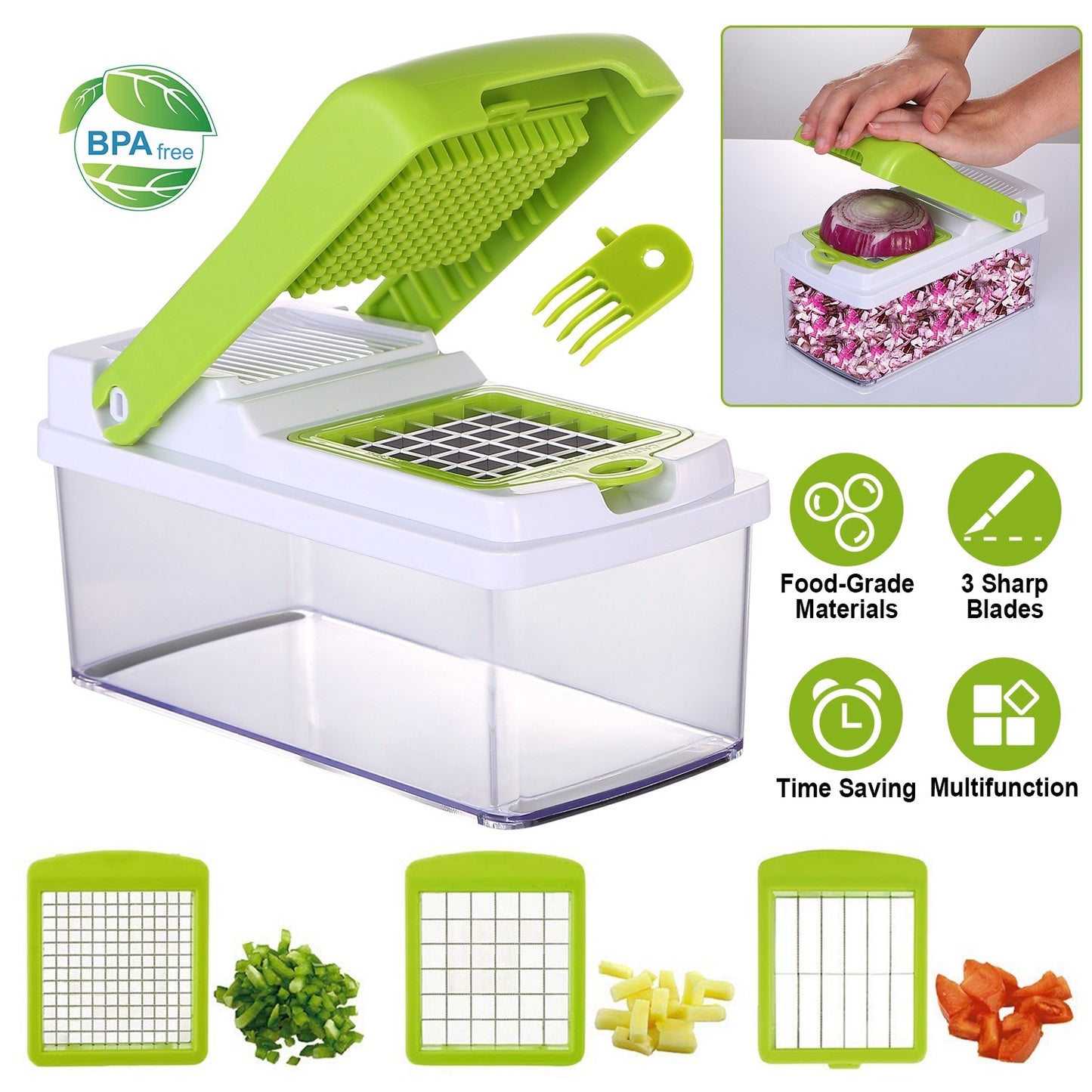 Vegetable Slicer Set, Quick, Multi-Functional Dicer with 3 Blades