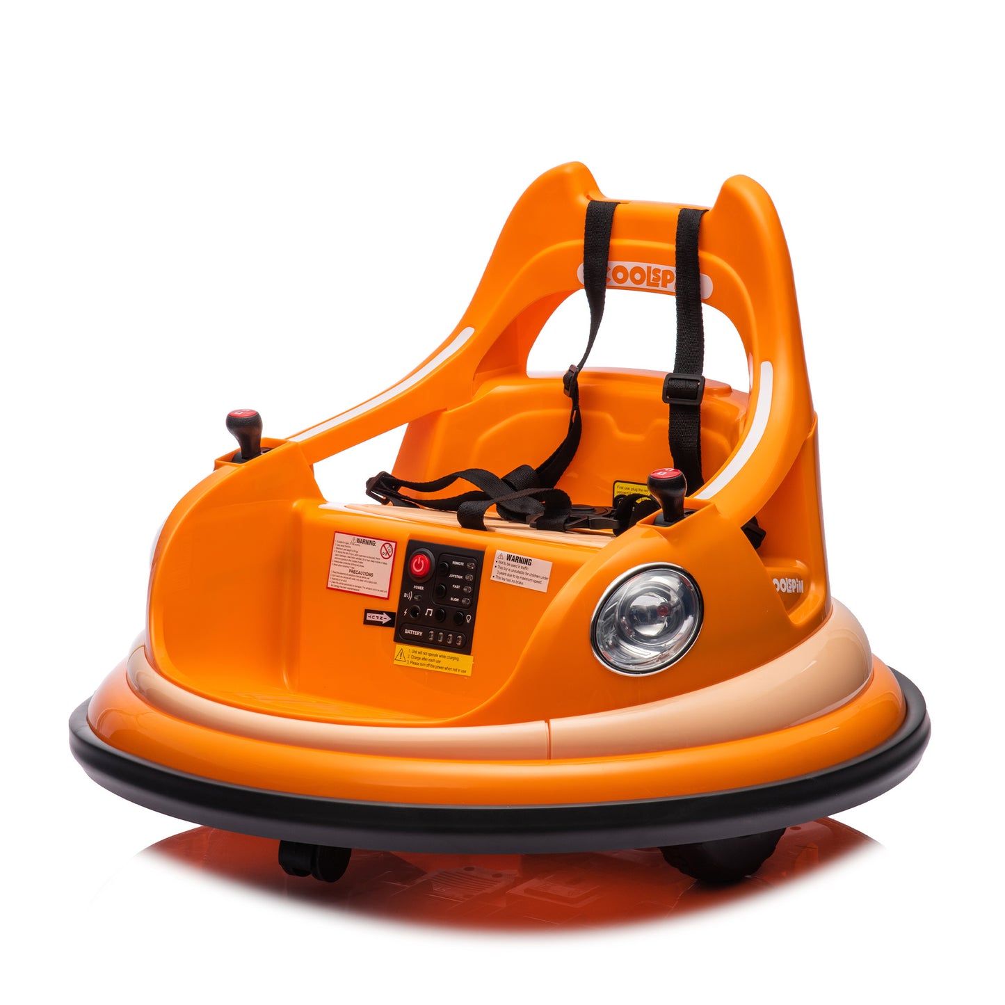 12V Ride-On Bumper Car for Kids - Remote Control, LED Lights & 360 Spin, Orange