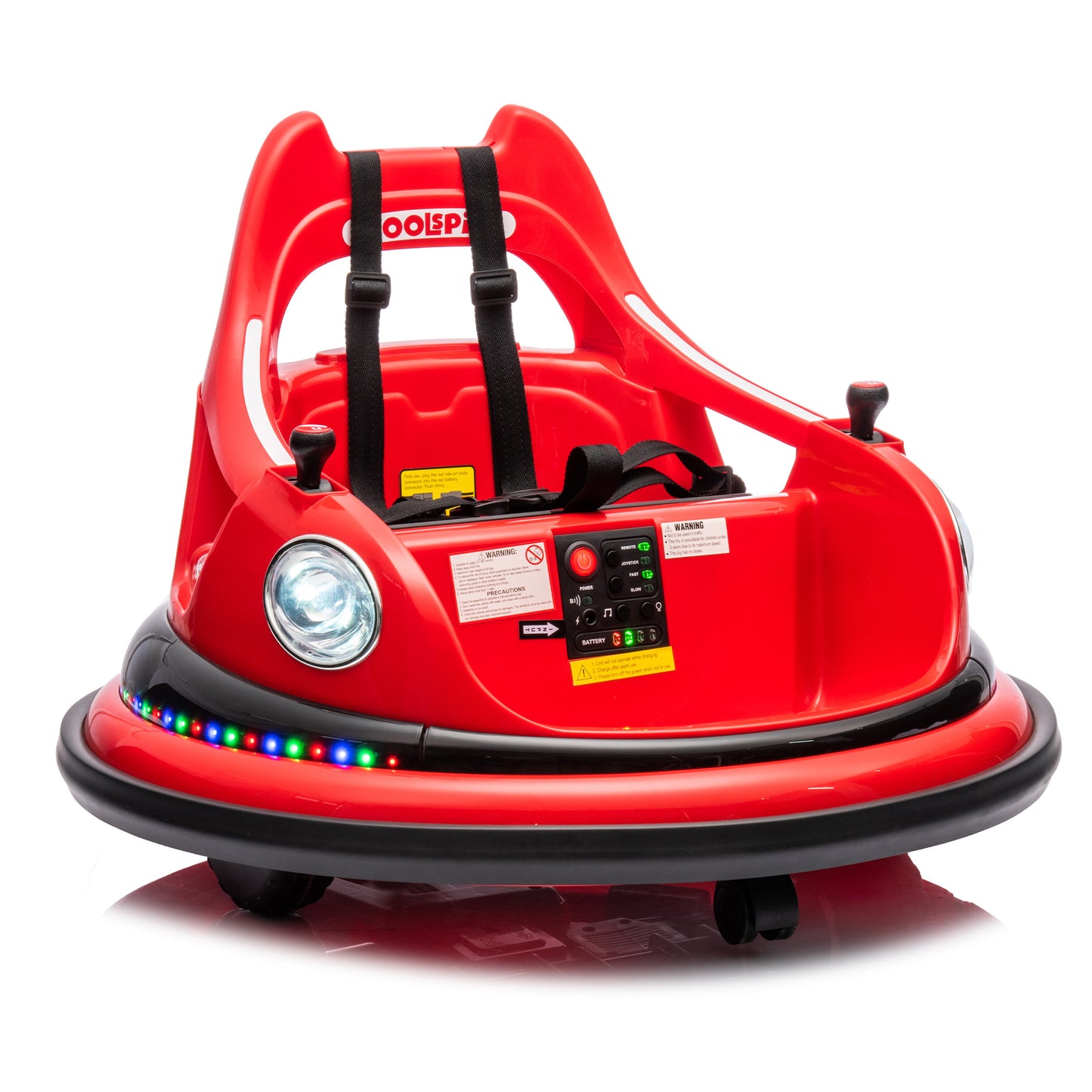 12V Ride-On Bumper Car for Kids - Remote Control, LED Lights & 360Spin, Red