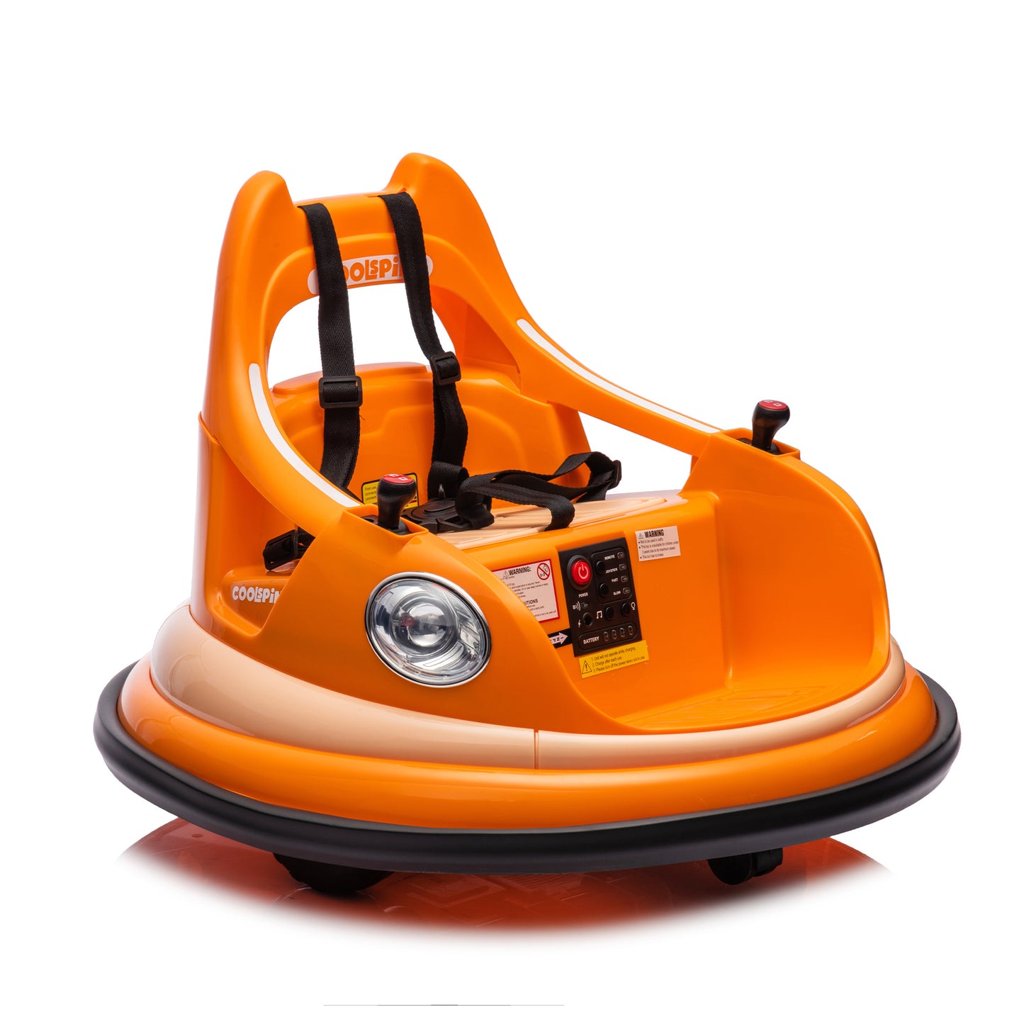 12V Ride-On Bumper Car for Kids - Remote Control, LED Lights & 360 Spin, Orange