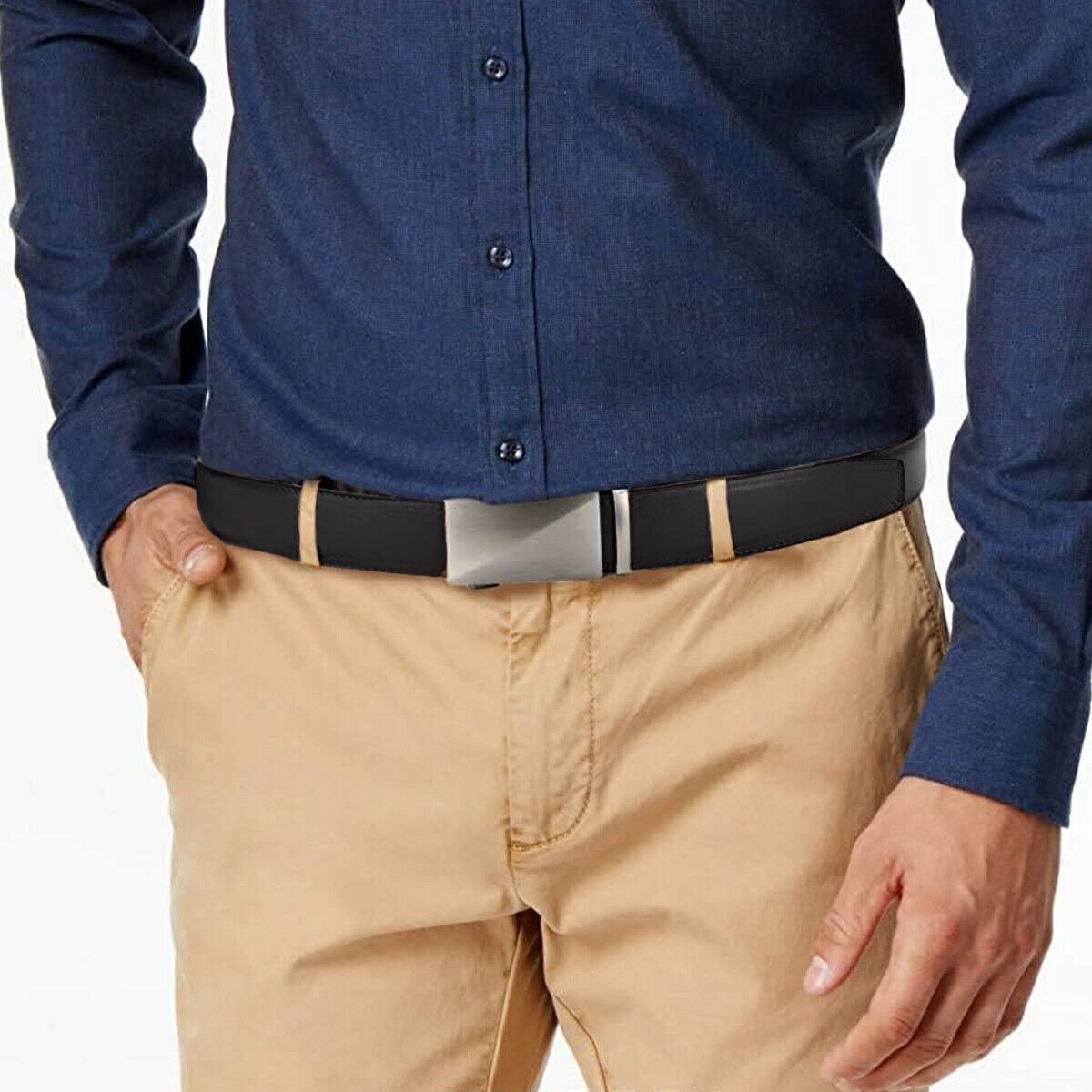 Microfiber Leather Mens Ratchet Belt, Adjustable Automatic Buckle