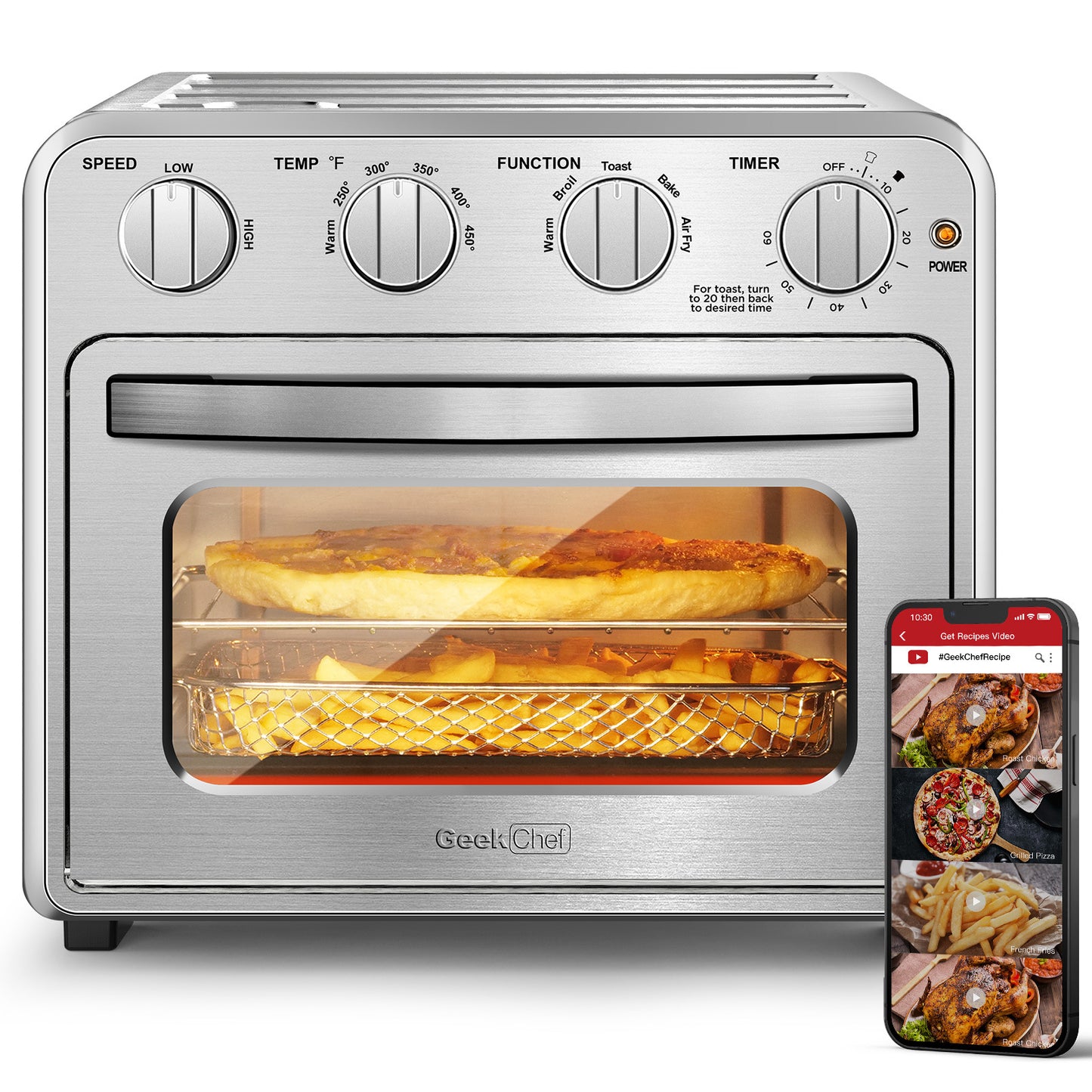16QT Air Fryer Toaster Oven Combo, Stainless Steel