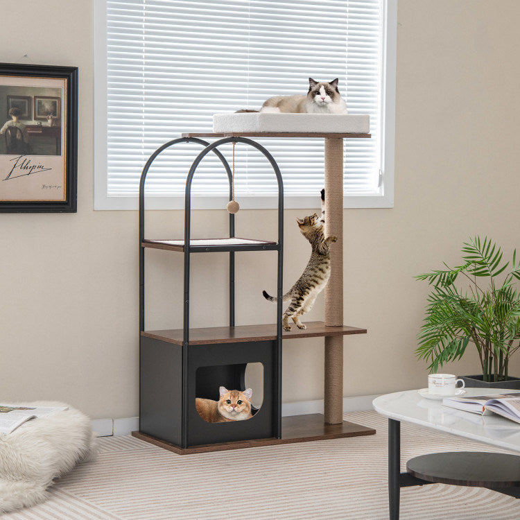 47-Inch Tall Cat Tree Tower with Metal Frame, Cozy Perch & Scratch Posts