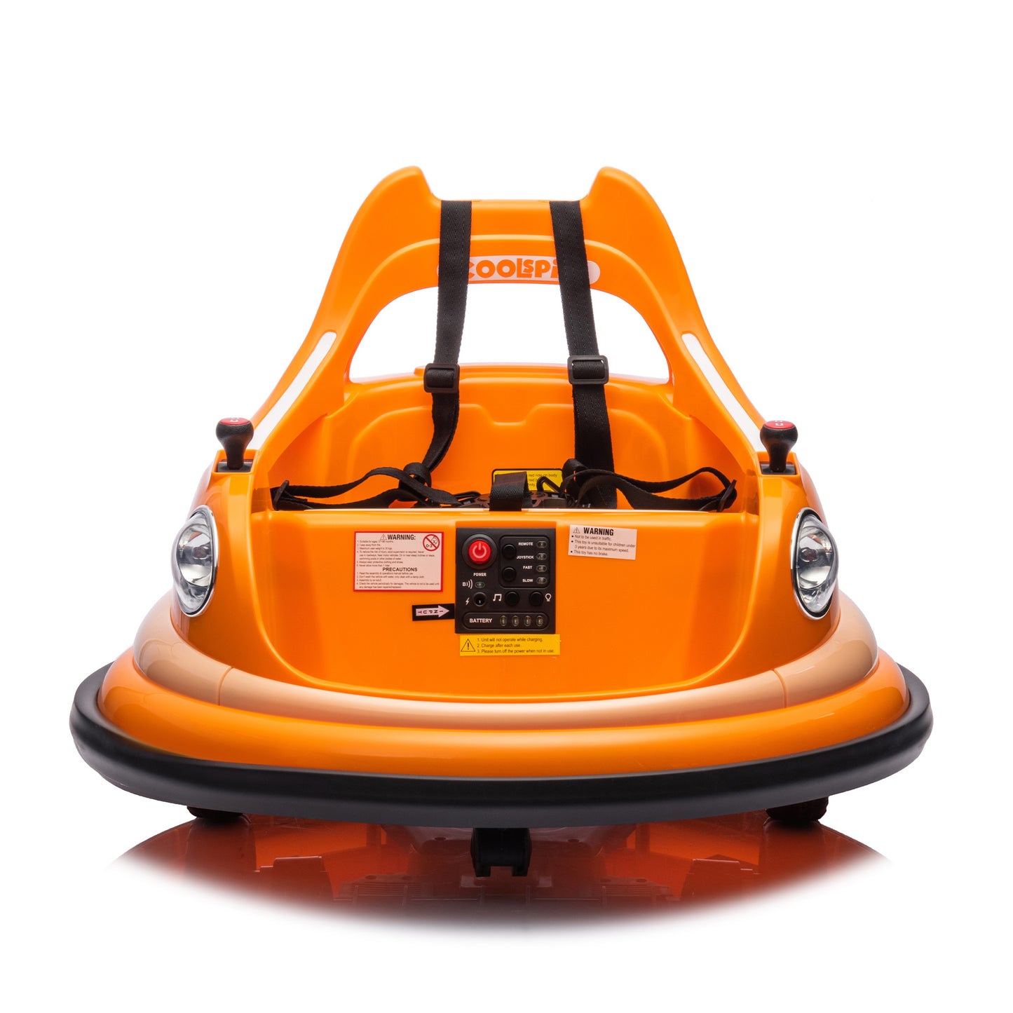 12V Ride-On Bumper Car for Kids - Remote Control, LED Lights & 360 Spin, Orange