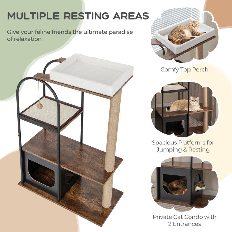 47-Inch Tall Cat Tree Tower with Metal Frame, Cozy Perch & Scratch Posts