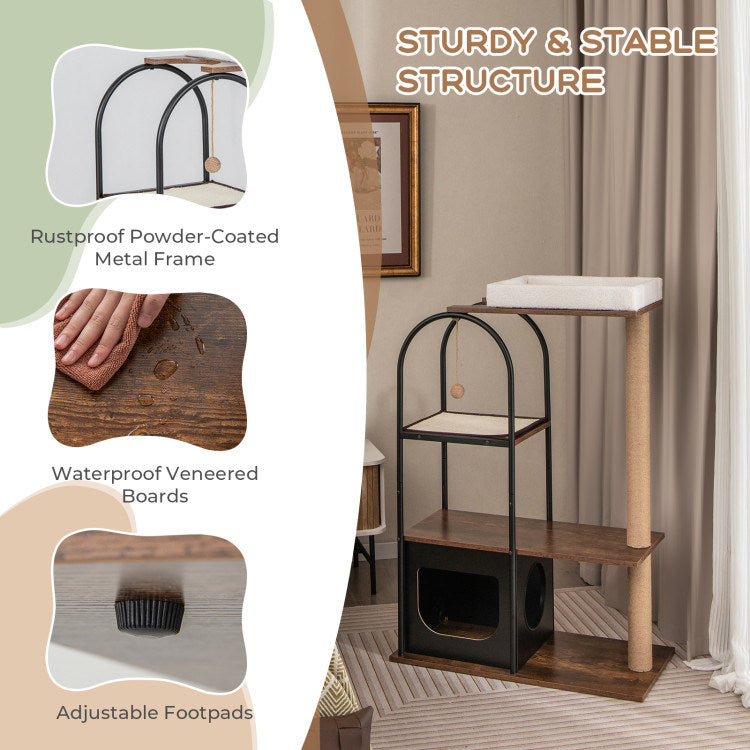 47-Inch Tall Cat Tree Tower with Metal Frame, Cozy Perch & Scratch Posts