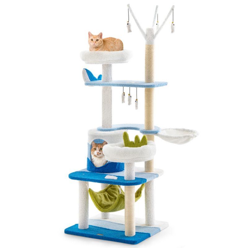 Chic Multi-Level Cat Tower with Oceanic Design
