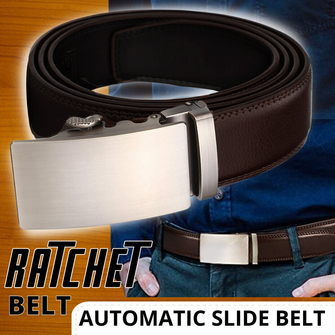 Microfiber Leather Mens Ratchet Belt, Adjustable Automatic Buckle, Dark Brown