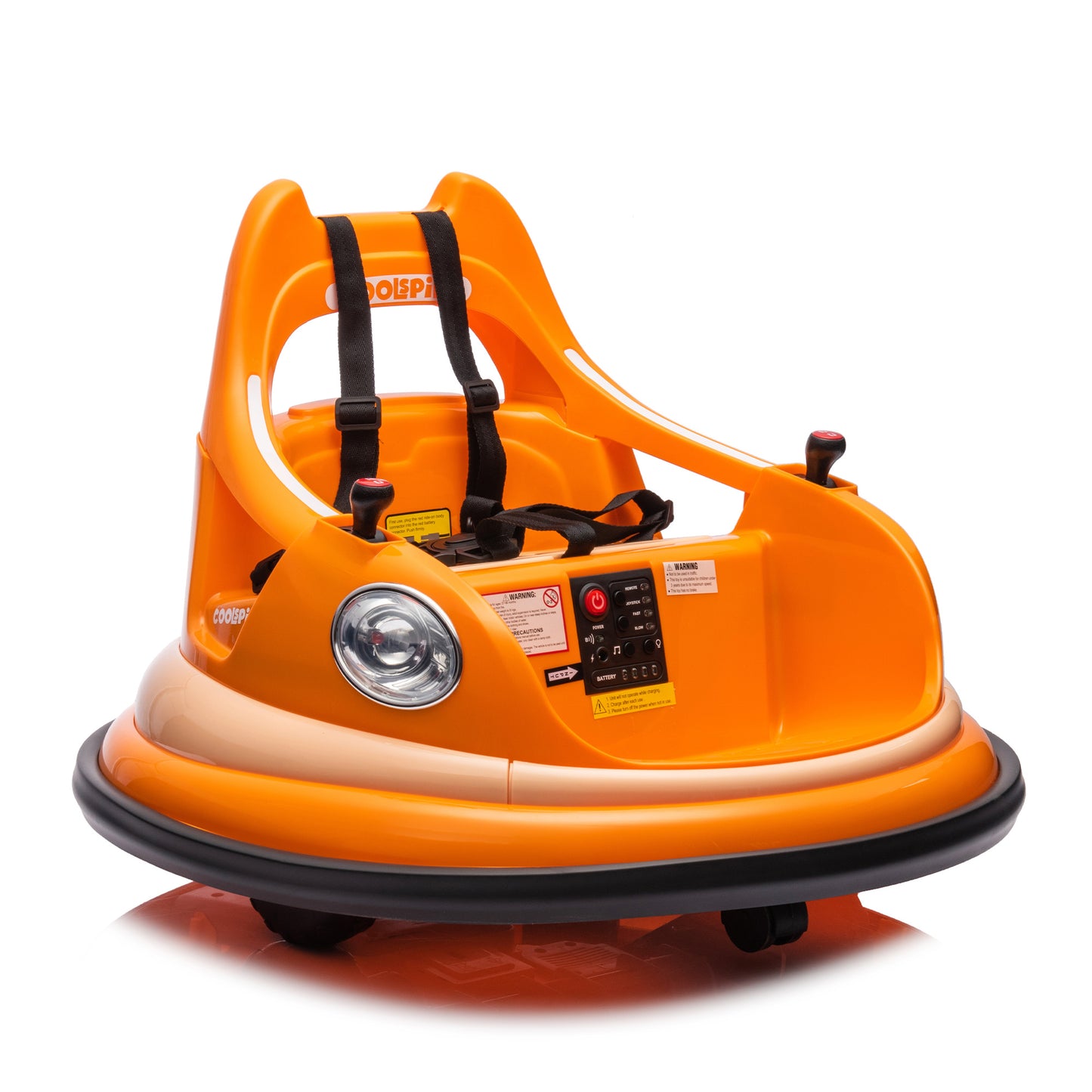 12V Ride-On Bumper Car for Kids - Remote Control, LED Lights & 360 Spin, Orange